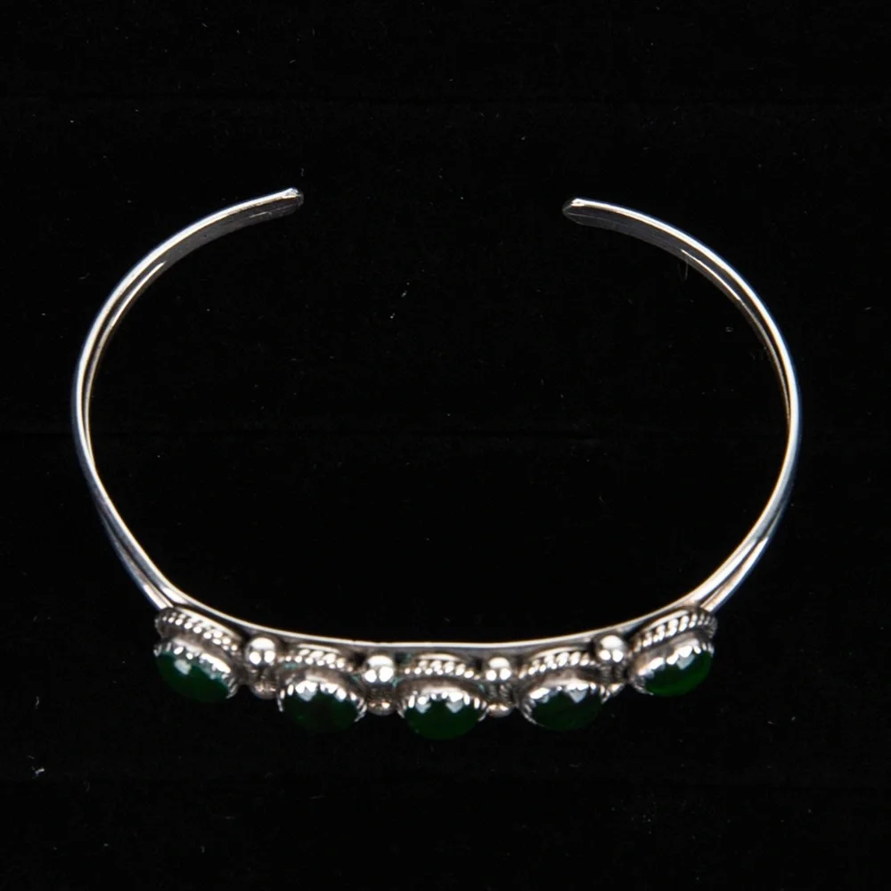VTG Navajo Nakai Signed Stealing Silver Abalone Green Resin Cuff Bracelet - Picture 8 of 13
